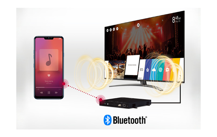 Mobile device and TV are connected via Bluetooth, so music on the device is played on TV.