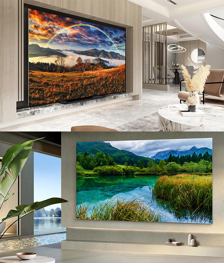 The LG MAGNIT 118-inch can be installed in two ways: free-standing in the living room or hanging on the wall.
