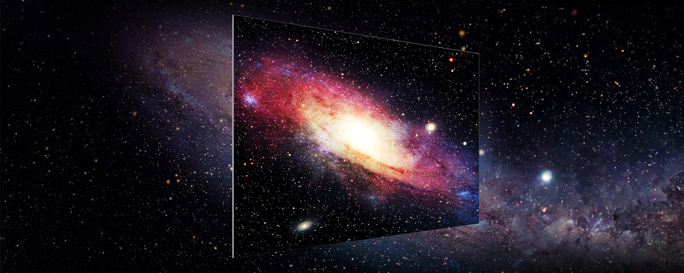 The bright view of a galaxy in the dark is depicted on the LG MAGNIT screen with vivid and deep colors.