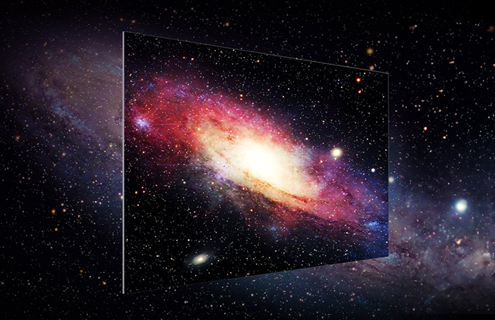 The bright view of a galaxy in the dark is depicted on the LG MAGNIT screen with vivid and deep colors.