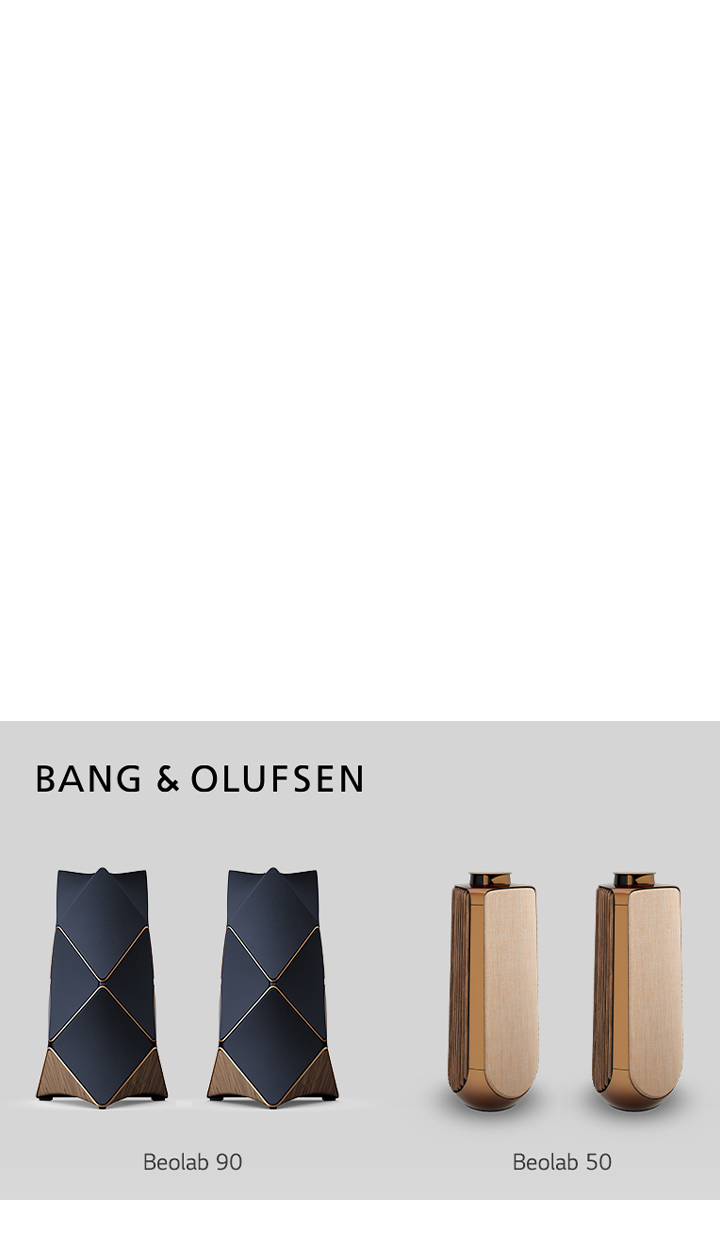 Bang & Olufsen's Beolab 90 and Beolab 50 speakers are on display. 